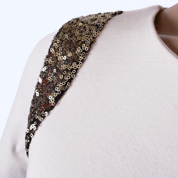 Forever 21 Ivory Peplum Knit Gold Sequin Top - Picture 3 of 8